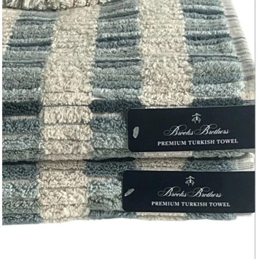 Brooks Brothers Luxury Towel Set 4 pc Mosaic Tile Thick Plush Turkish Blue White